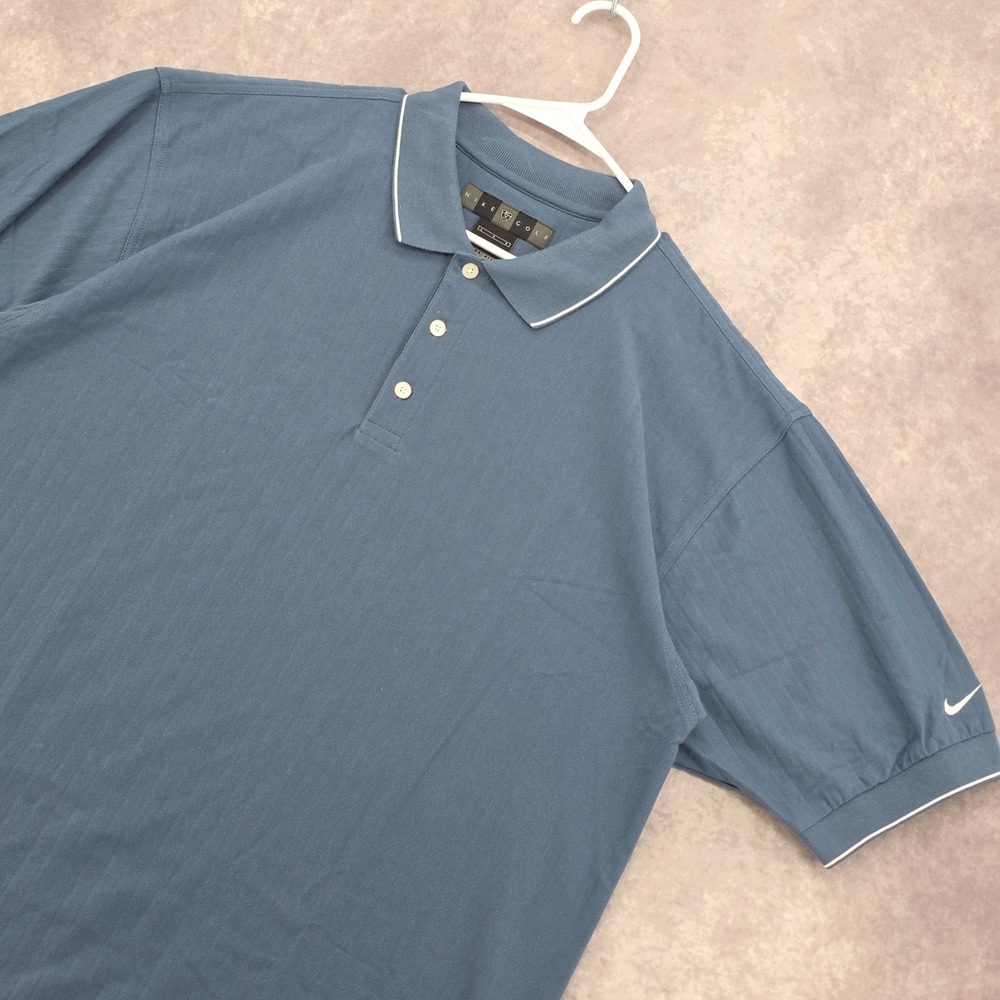 Nike Golf Dri-FIT Polo Shirt Mens Large Blue Short Sleeve Vertical Stripe Swoosh